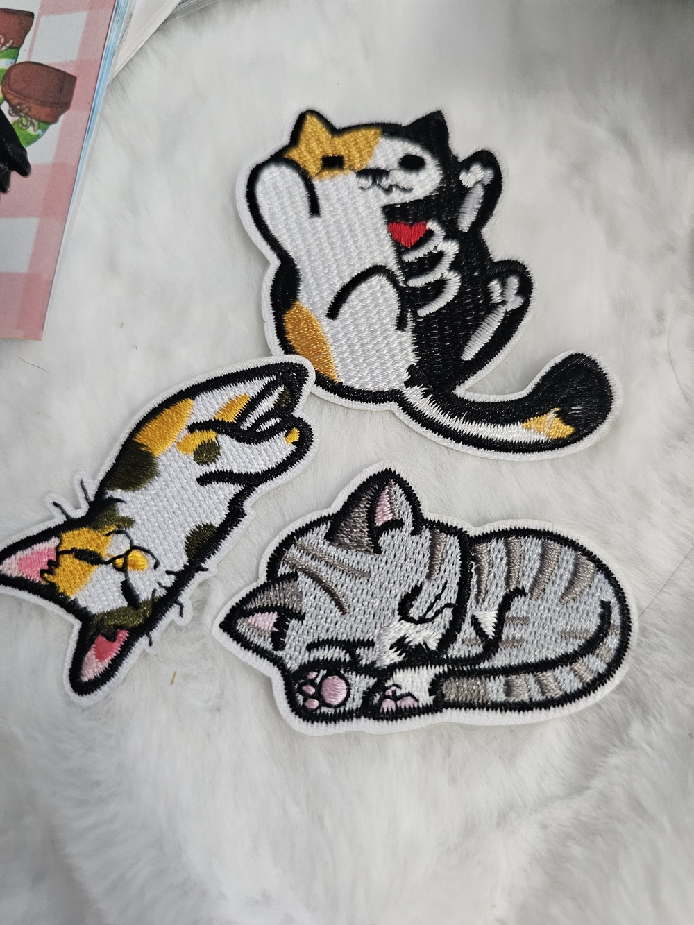 Calico & Grey Cat Embroidered Patches - Cute Cat Appliqué Set